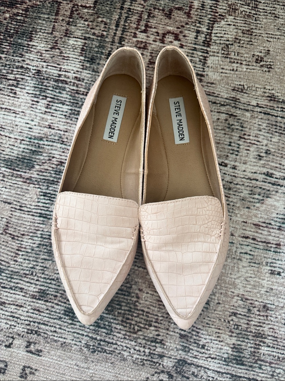 Steve Madden Croc-Embossed Pointed Loafers in Blush
